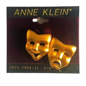Anne Klein (1990s) Happy/Sad-Face, Gold-tone Pendant #4029-7964/31 “New”